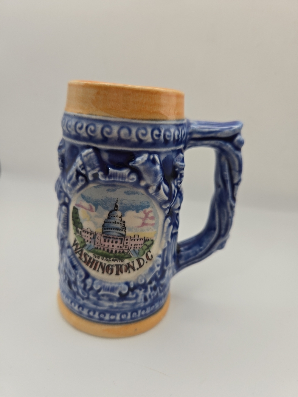 Vintage Washington DC Mini Stein Mug Japan Souvenir Blue Relief Beer Stein